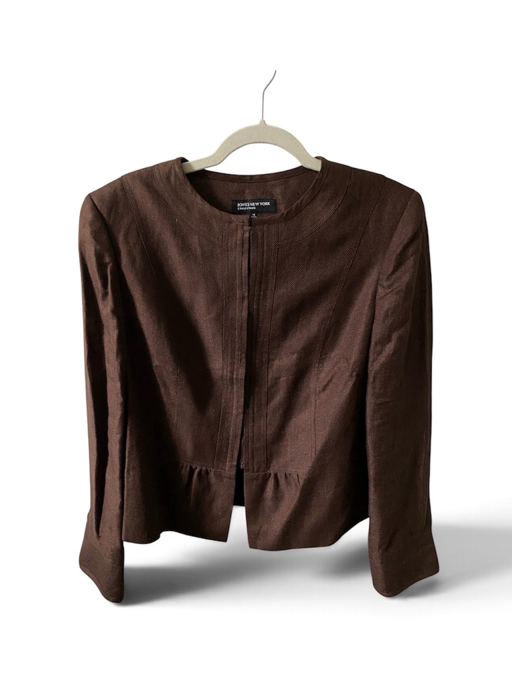 JONES New York Collection Linen Blend Chocolate Brown Jacket Peplum Size 14